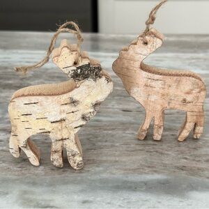 Rustic Wooden Reindeer Ornaments - Natural Birch Wood - Holiday Christmas Decor